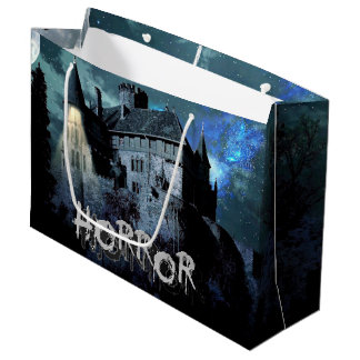 Grand Sac Cadeau Halloween Horreur hantée Maison effroi Bleu nuit