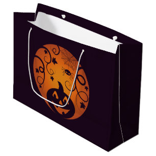 Grand Sac Cadeau Halloween Jack-o'-lantern citrouille visage et ara
