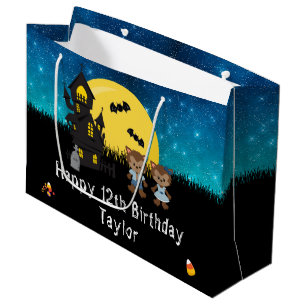 Grand Sac Cadeau Halloween Joyeux anniversaire Werewolf Dark Blue
