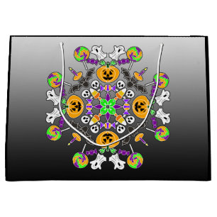 Grand Sac Cadeau Halloween Mandala Fantômes, Citrouilles, chauves-s