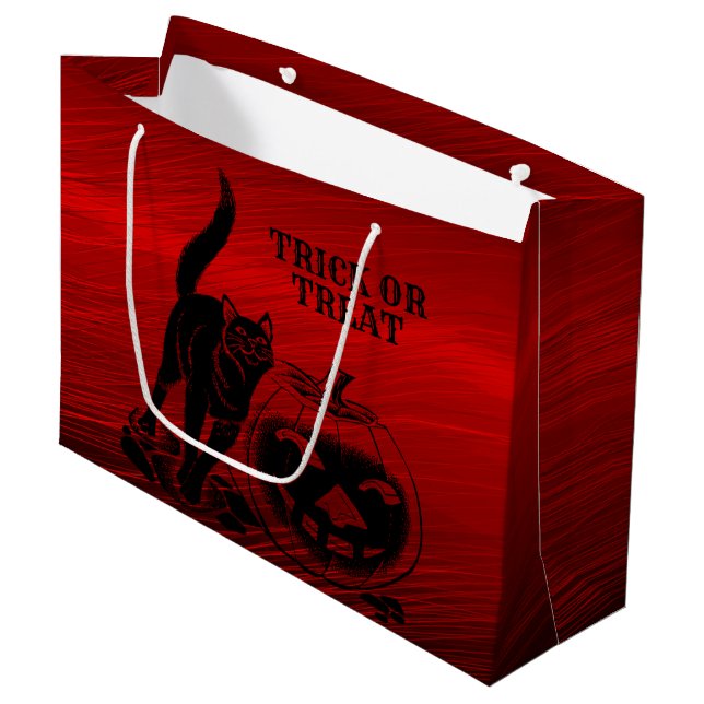 Grand Sac Cadeau Halloween Parti mal noir Chat Citrouille rouge peu (Devant Angle)