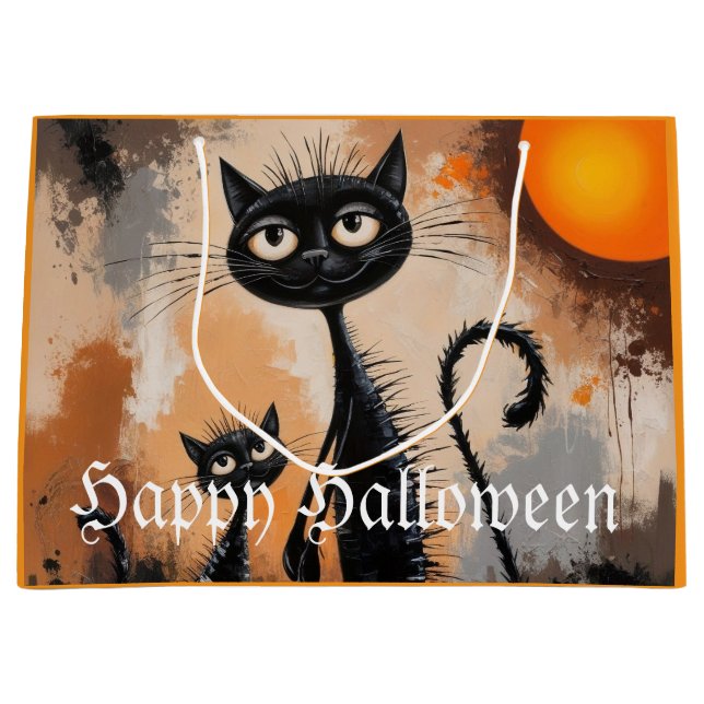 Grand Sac Cadeau Halloween Petit Chat Gros Chat (Devant)