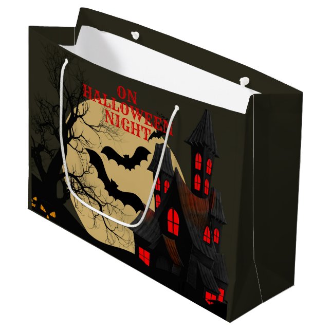 Grand Sac Cadeau Halloween Rouge noir Haunted Maison Pleine lune ch (Devant Angle)