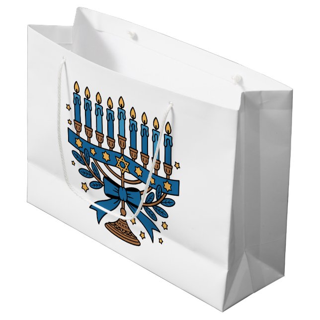 Grand Sac Cadeau Hanukkah Menorah  (Devant Angle)
