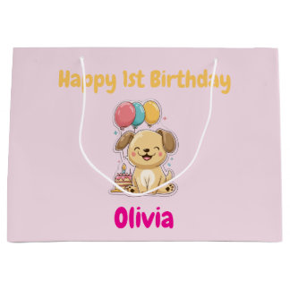 Grand Sac Cadeau Happy 1st Birthday Gift Wrap, Custom Puppy 