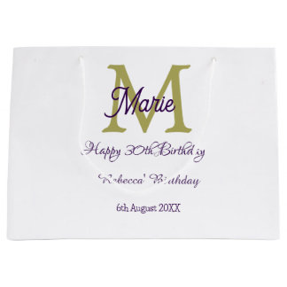 Grand Sac Cadeau Happy 30th Birthday goldenadd name monogram modern