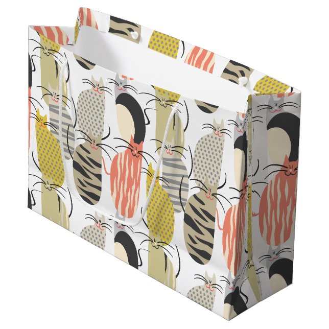 Grand Sac Cadeau Happy Cats Whimsical Motif (Devant Angle)