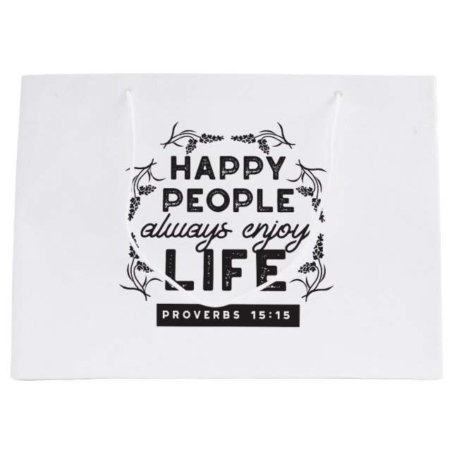 Grand Sac Cadeau Happy Life with Faith – Proverbs 15:15 Art (Devant)