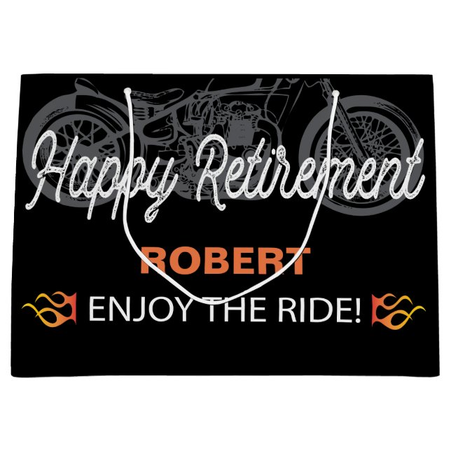 Grand Sac Cadeau Happy Retirement Motorcycle image pour motard (Devant)