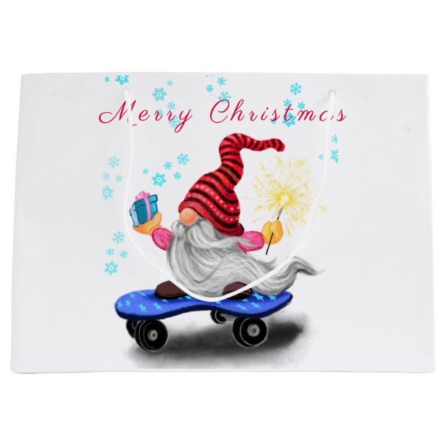 Grand Sac Cadeau Happy Skater Gnome with Gifts and Sparkler - Fun - (Devant)