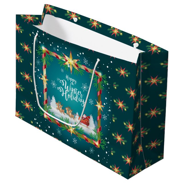Grand Sac Cadeau Happy Winter Holiday Snowy Fairy Tale with Santa (Devant Angle)