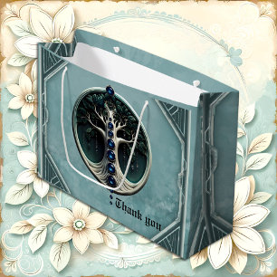 Grand Sac Cadeau Harmonie dans turquoise, arbre mystique de la vie.