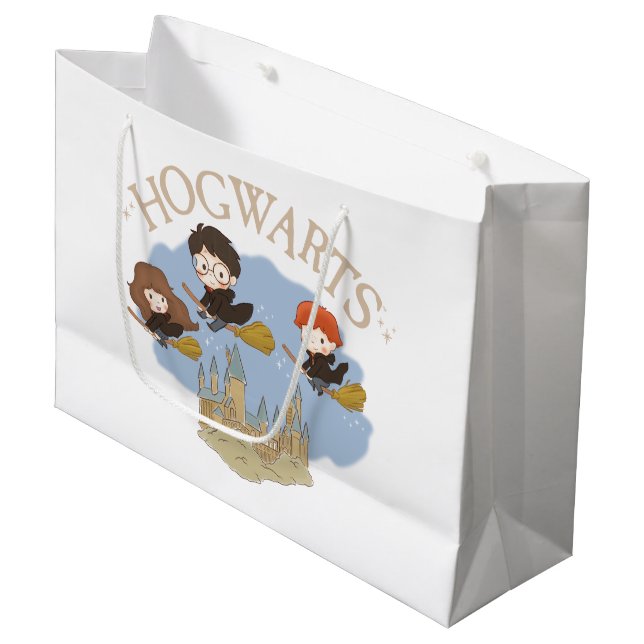 Grand Sac Cadeau HARRY POTTER™, Hermione & Ron Fly Over HOGWARTS™ (Devant Angle)