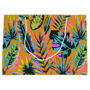 Grand Sac Cadeau Hawaiian Tropical Feuilles Et Plante Imprimer Moti