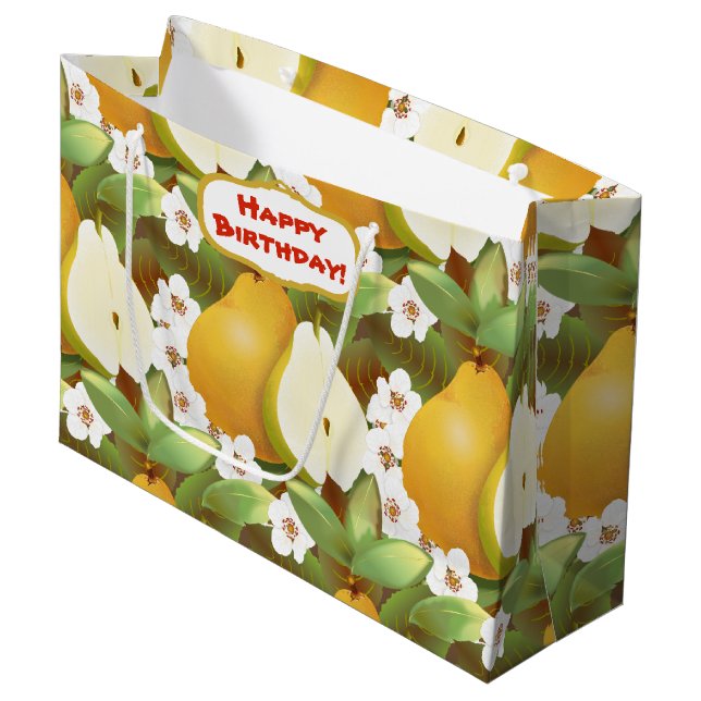 Grand Sac Cadeau Hawaiian Tropical Pears Fruit Floral Botanique (Devant Angle)