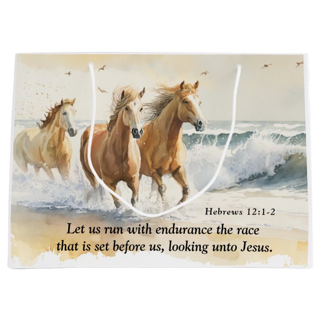 Grand Sac Cadeau Hébreux 12 1-2 Courir avec Endurance Bible Cheval (Devant)