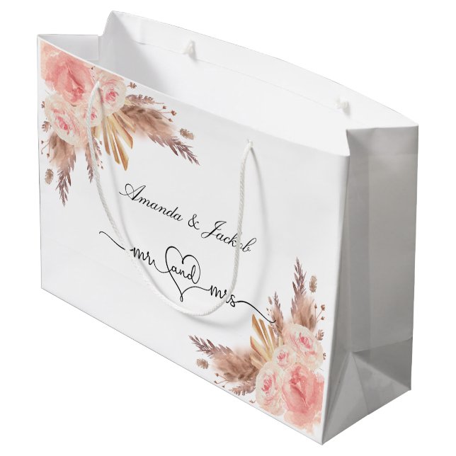 Grand Sac Cadeau Herbe de pampa de mariage rose flori rose (Dos Angle)