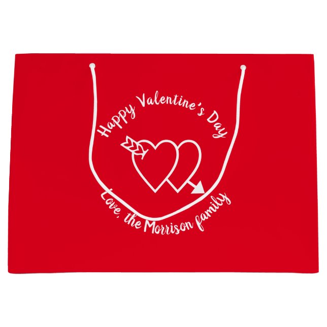 Grand Sac Cadeau Heureuse Sainte-Valentin coeur rouge script person (Devant)