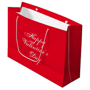 Grand Sac Cadeau Heureuse Sainte-Valentin rouge blanc script élégan