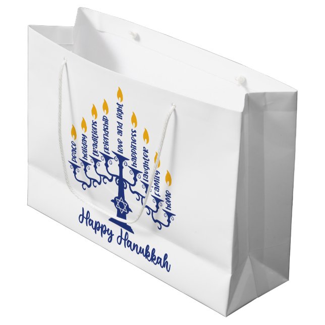 Grand Sac Cadeau Heureux Hanoukka Menorah (Devant Angle)