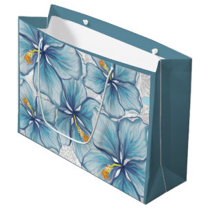 Grand Sac Cadeau Hibiscus & dentelle TURQUOISE