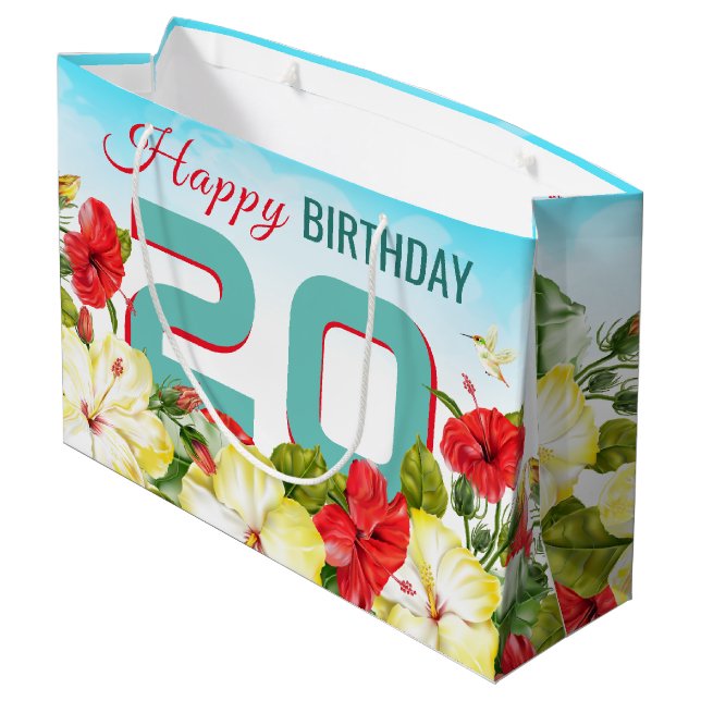 Grand Sac Cadeau Hibiscus Hawaiian Tropical Personnalisé Anniversai (Dos Angle)