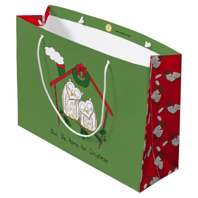 Grand Sac Cadeau Hibou Noël mignon Enfants (Dos Angle)