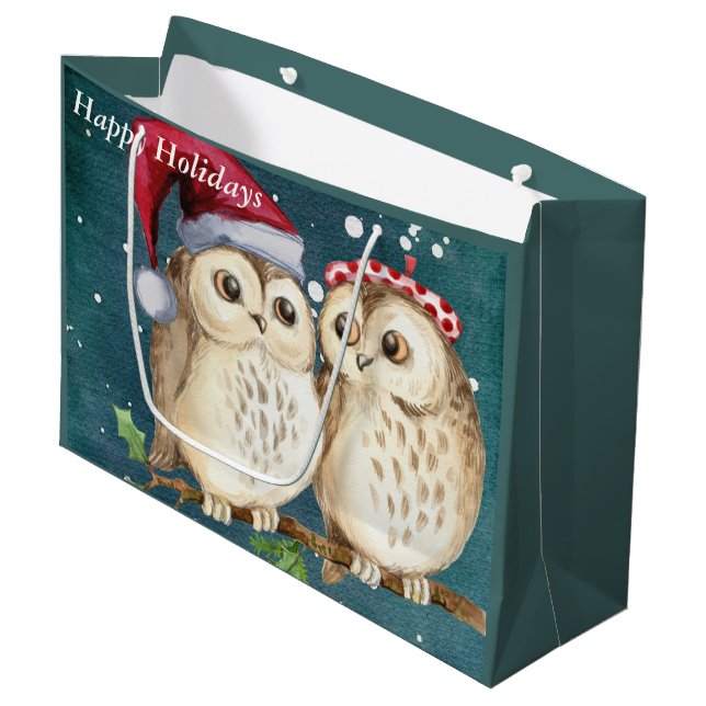 Grand Sac Cadeau Hiboux de vacances (Devant Angle)