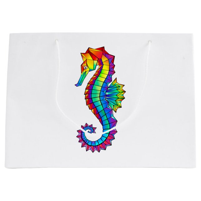 Grand Sac Cadeau Hippocampe polygonal arc-en-ciel (Devant)