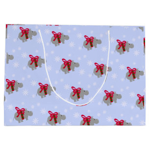Grand Sac Cadeau Hippopotame de Noël de vacances