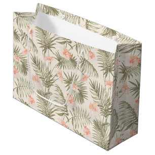 Grand Sac Cadeau Hisbiscus Tropical Palm Tree Motif