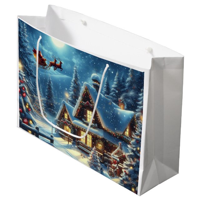 Grand Sac Cadeau Hiver/Père Noël/Noël/Neige (Devant Angle)