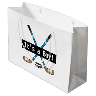 Grand Sac Cadeau Hockey Baby C'est un garçon ou une fille Bleu Bâ