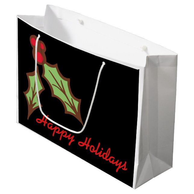 Grand sac cadeau Holly de Noël (Devant Angle)