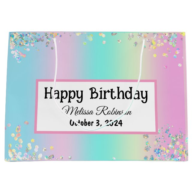 Grand Sac Cadeau Holographie du mignon Pastel Joyeux anniversaire (Devant)