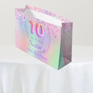 Grand Sac Cadeau Holographie rose violet 10e anniversaire