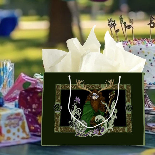 Grand Sac Cadeau Homme aux bois celtiques verts  (Créateur téléchargé)