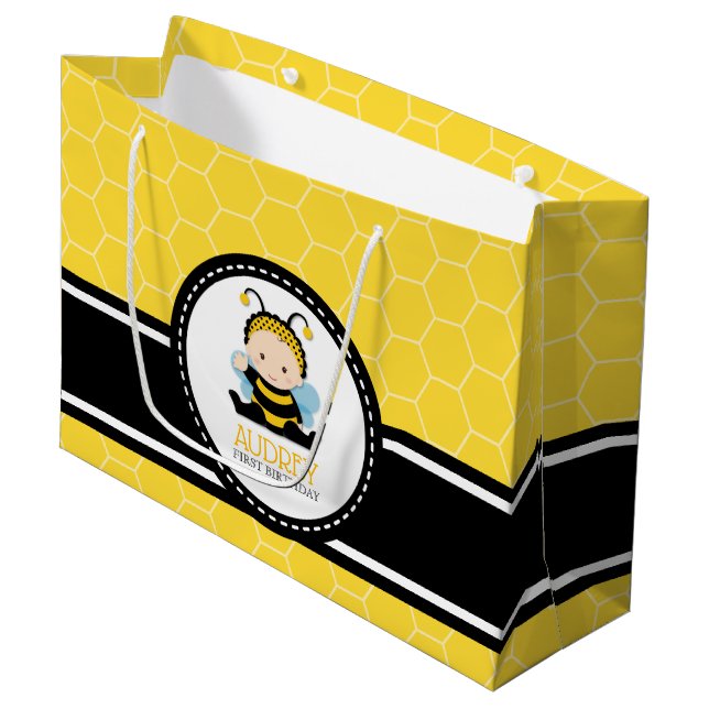 Grand Sac Cadeau Honey Bee Bumblebee Premier Baby shower d'annivers (Devant Angle)
