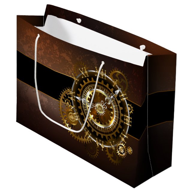 Grand Sac Cadeau Horloge Steampunk avec des engrenages anciens (Devant Angle)