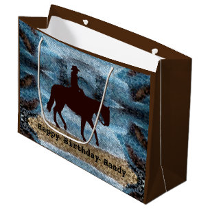 Grand Sac Cadeau Horseback Cowboy Anniversaire Bleu