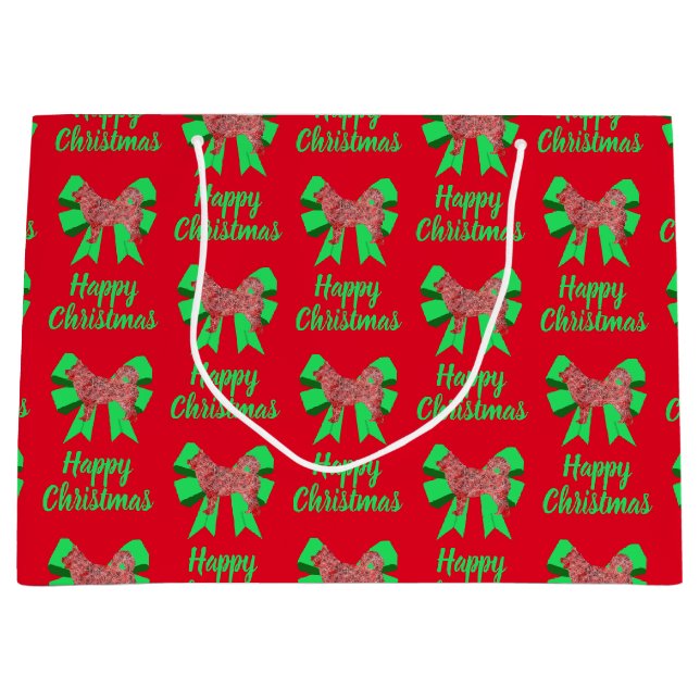 Grand Sac Cadeau Husky Siberian Christmas Chien & Green Bow (Devant)