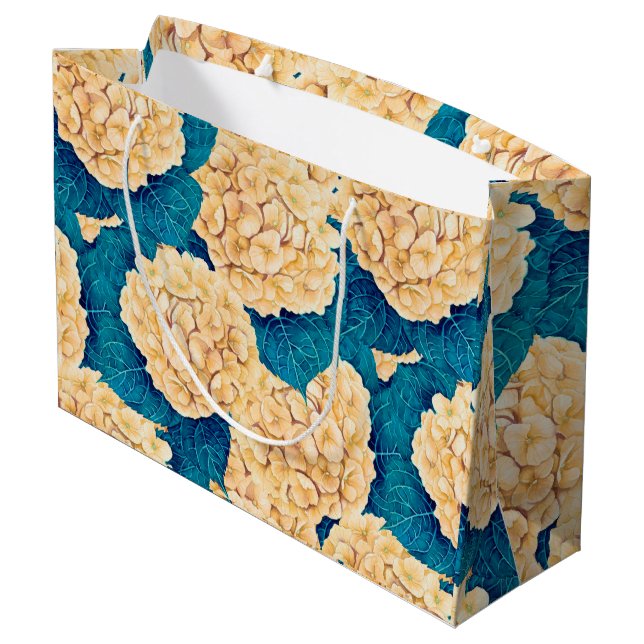 Grand Sac Cadeau Hydrangea aquarelle motif, jaune et bleu (Dos Angle)