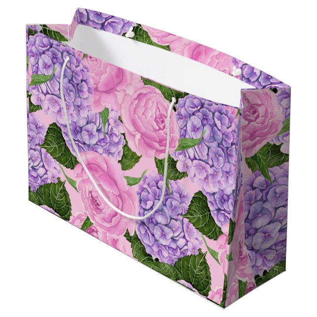 Grand Sac Cadeau Hydrangea et motif de pivoine (Dos Angle)