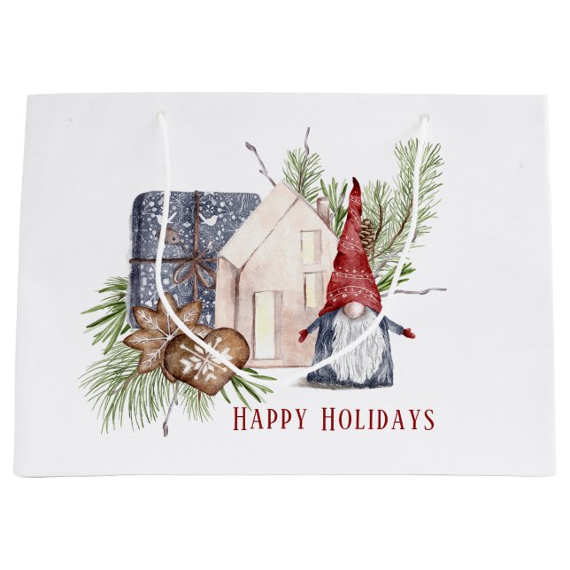 Grand Sac Cadeau Hygge Christmas mignon Gnome Nordic Holidays (Devant)