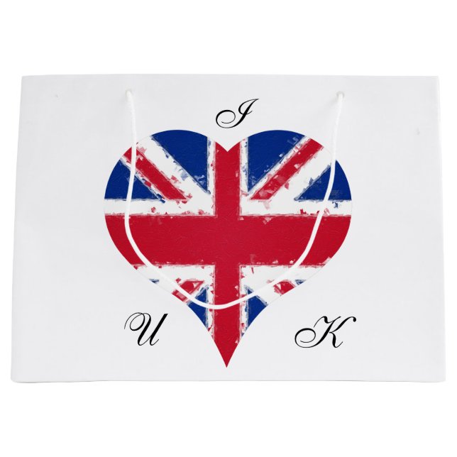 Grand Sac Cadeau I Heart UK Angleterre British Flag (Devant)