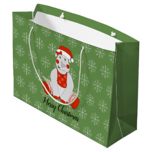 Grand Sac Cadeau illusima Ballerine Rhinocéros Noël Flocons de neig
