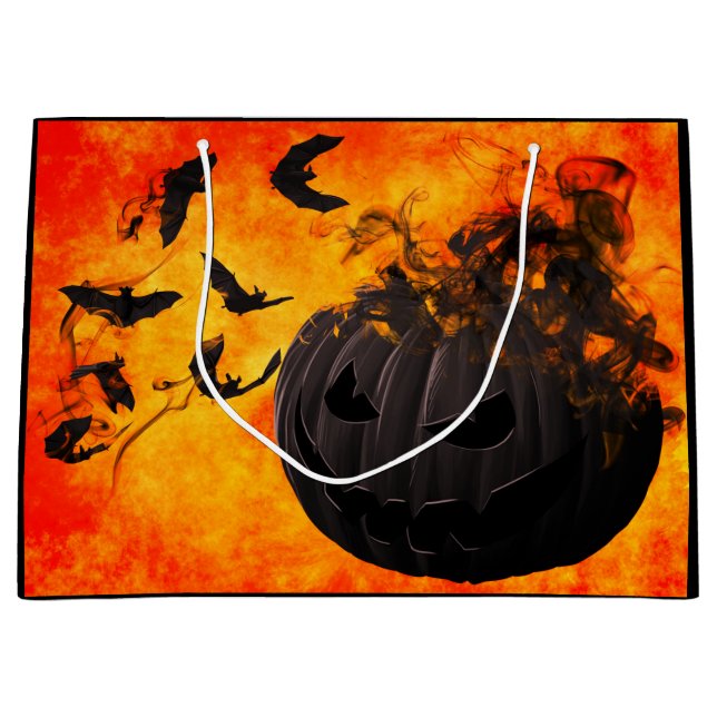Grand Sac Cadeau Illustration citrouille éffrayant et chauves-souri (Devant)