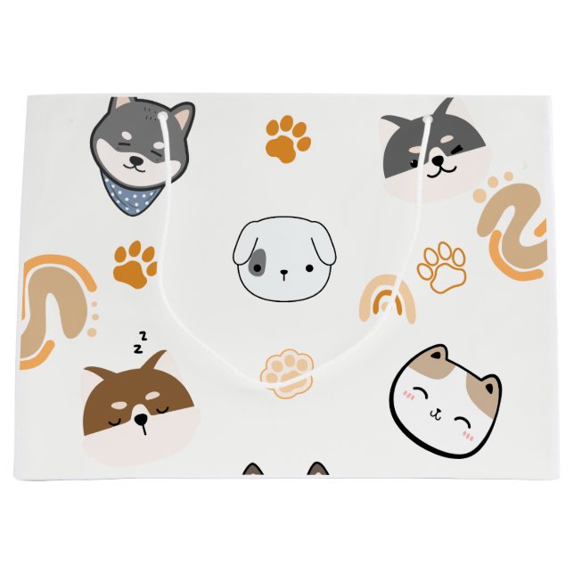 Grand Sac Cadeau Illustration d'animal blanc et Brown - Appl stylis (Devant)
