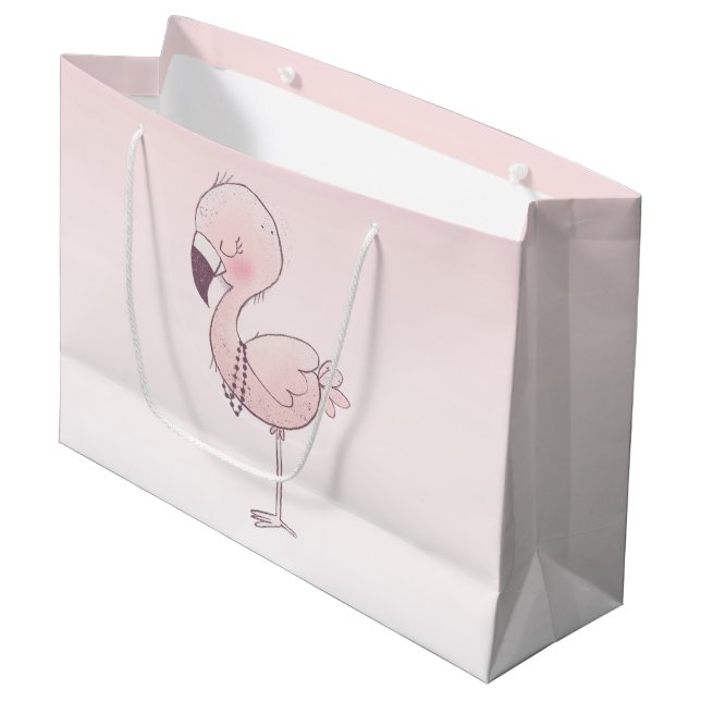 Grand Sac Cadeau Illustration de Flamant rose rose mou (Devant Angle)