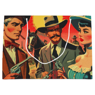 Grand Sac Cadeau Illustration de la bande dessinée vintage en Occid